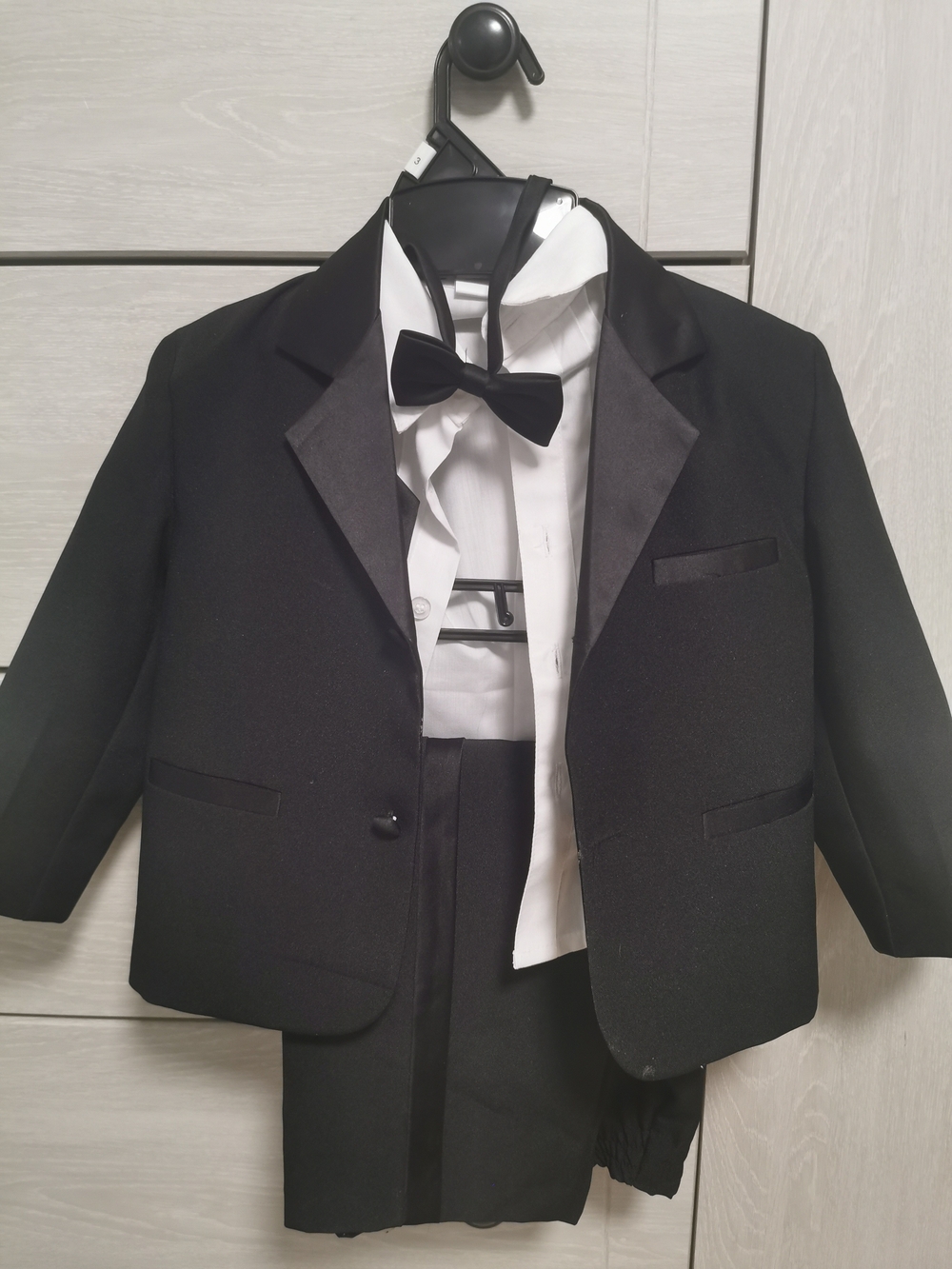 Kids Black Tuxedo Jacket & Shirt Set with Bow Tie